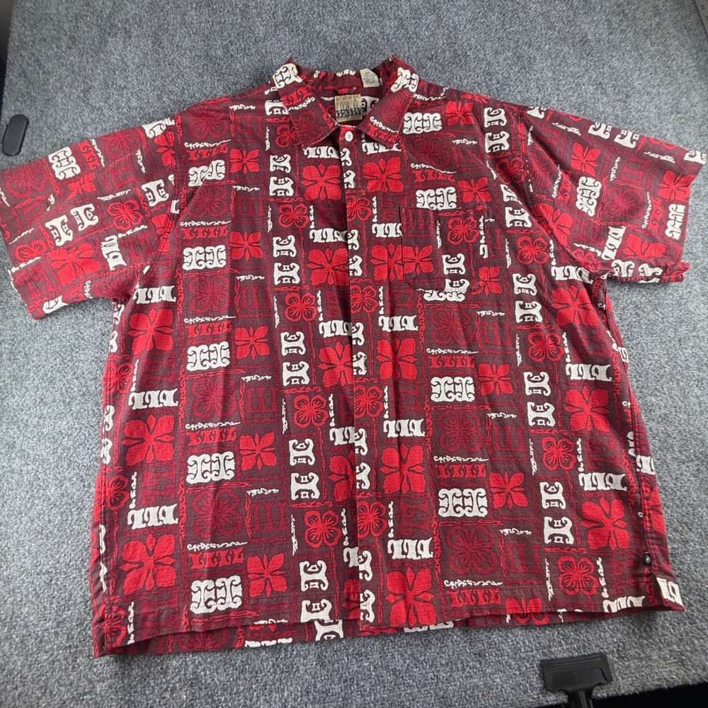 American Eagle AE Surf Co Mens XXL Red Hibiscus Floral Hawaiian Button Shirt